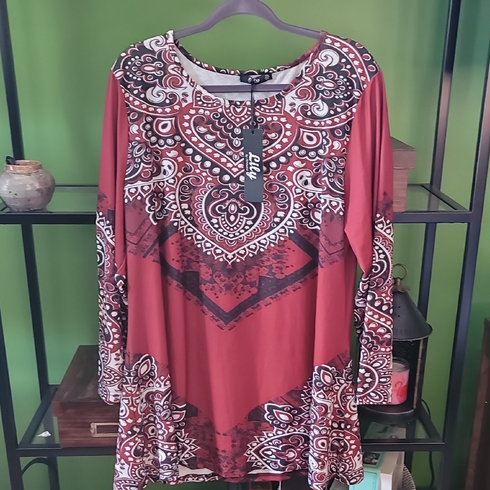 Lily Burgundy and Black Patterned Tunic